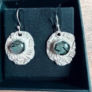 Handmade Sterling Silver and Green Orgone Dangle Earrings